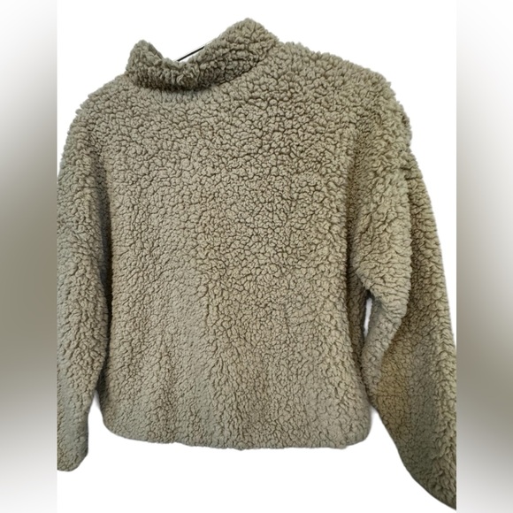 High End San Franpsycho SF Tan Women’s M Crop Fleece Jacket TEAR - Picture 2 of 8